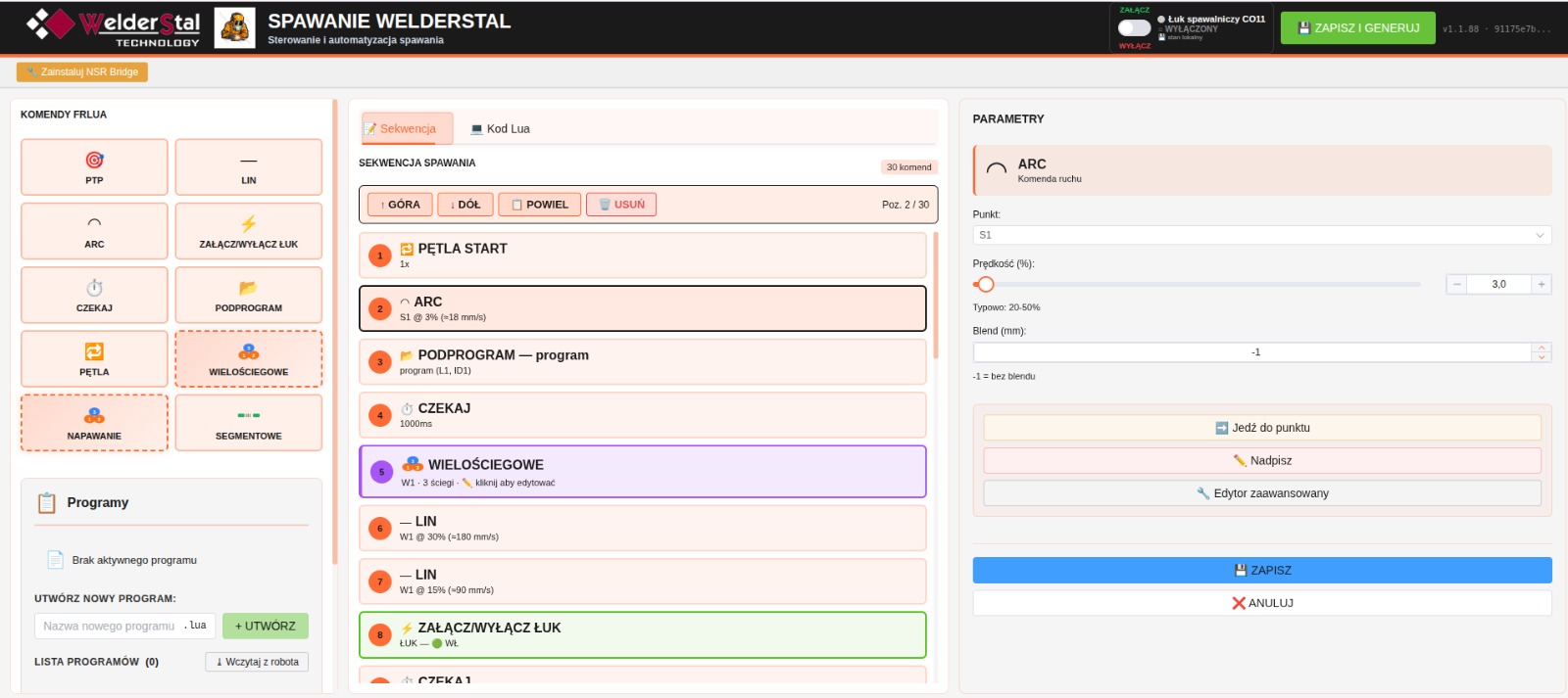 Interfejs pluginu Spawanie Welderstal